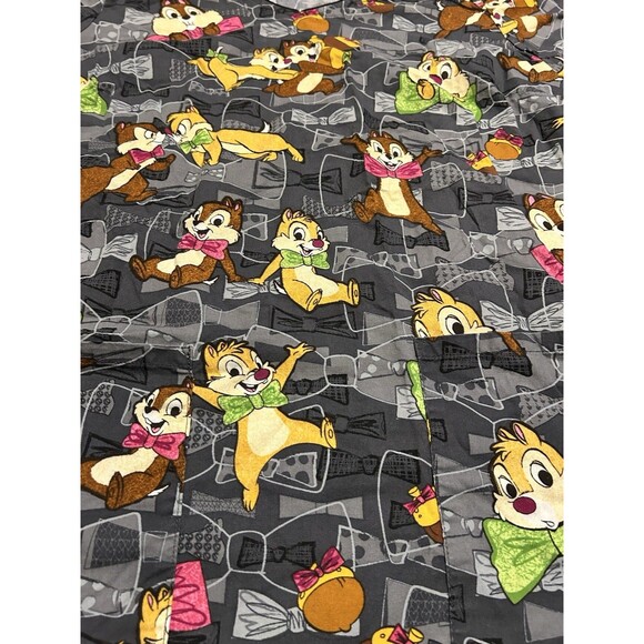Disney Chip ‘n Dale Scrub Top Women’s Small Gray Cartoon Bow Tie Print V-Neck - Picture 2 of 6